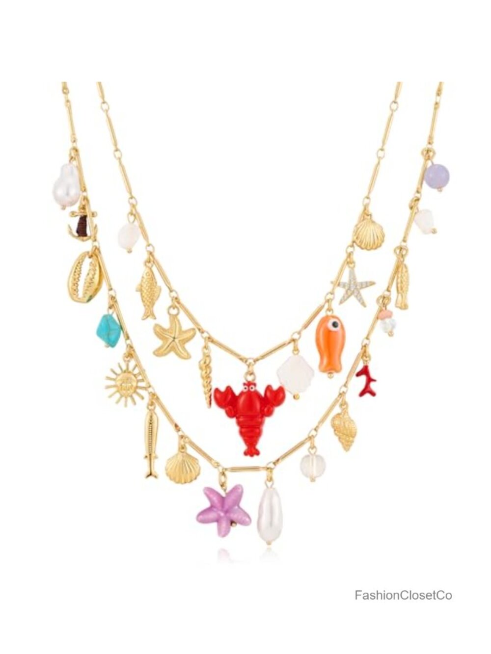 Layered Sea Shell Necklace Starfish Pendant Summer Beach Jewelry